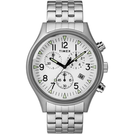Timex Men's Chronograph Watch - MK1 White Dial Silver Tone Bracelet | TW2R68900VQ ,