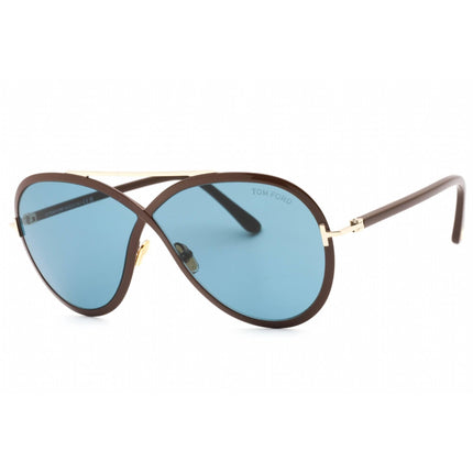Tom Ford Unisex Sunglasses - Shiny Dark Brown Metal Frame Blue Lens | FT1007 48V ,