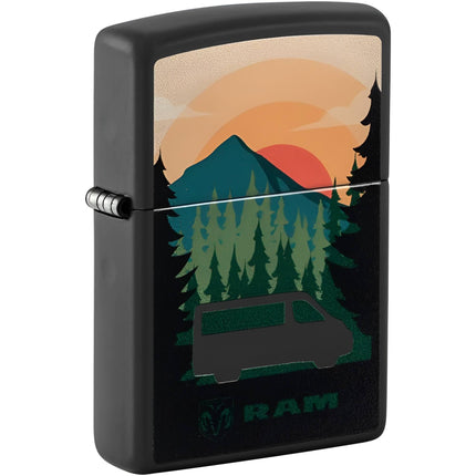 Zippo Windproof Lighter - Ram Logo Landscape Design Black Matte Color Image | 48764 ,