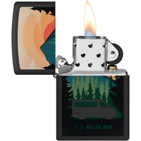 Zippo Windproof Lighter - Ram Logo Landscape Design Black Matte Color Image | 48764 ,