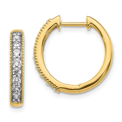14k Yellow Gold Diamond Milgrain Hoop Earrings ,