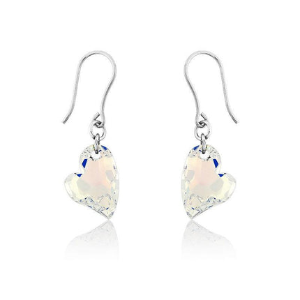 Sterling Silver AB Swarovski Crystal Heart Earrings ,