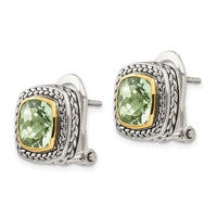 Sterling Silver w/14k Green Quartz Earrings ,