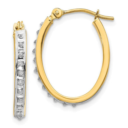 14k Diamond Fascination Oval Hinged Hoop Earrings ,