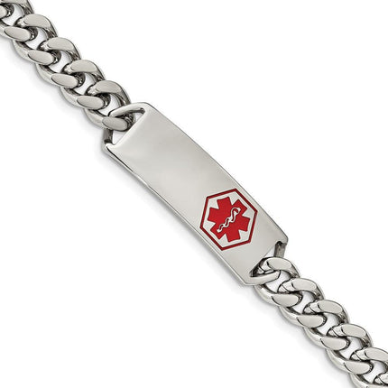 Stainless Steel Polished with Red Enamel 8in Medical ID Bracelet ,