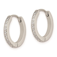 Stainless Steel Polished with Preciosa Crystal 2mm Hinged Hoop Earrings ,