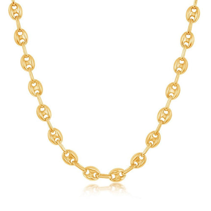 Sterling Silver 6mm Puffed Marina Chain - Gold Plated ,