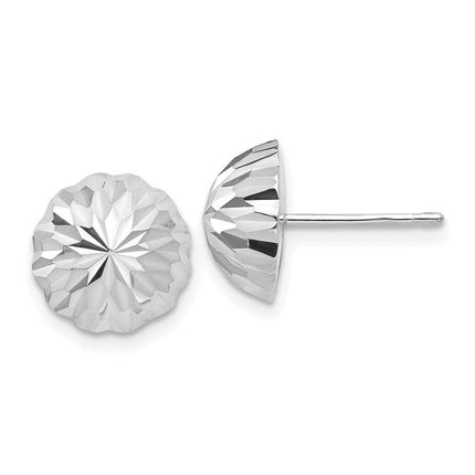 14k White Gold Polished & Diamond-Cut Half Ball Post Earrings ,