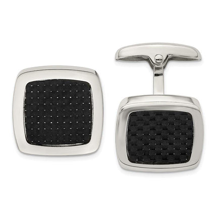 Stainless Steel Polished Black Carbon Fiber Inlay Cufflinks ,