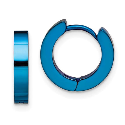 Stainless Steel Blue IP-plated Hinged Hoop Earrings ,