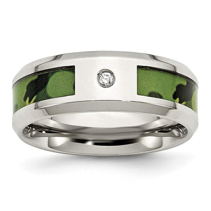Stainless Steel Polished Camouflage Diamond Band ,