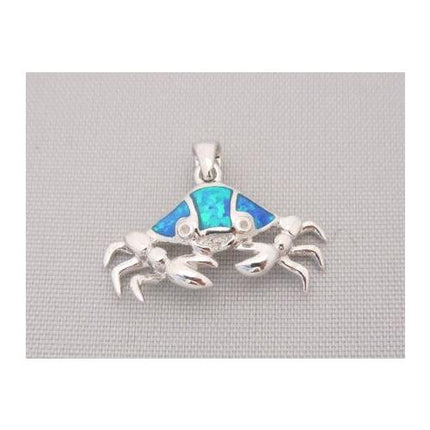 Sterling Silver Blue Inlay Opal Crab Pendant ,