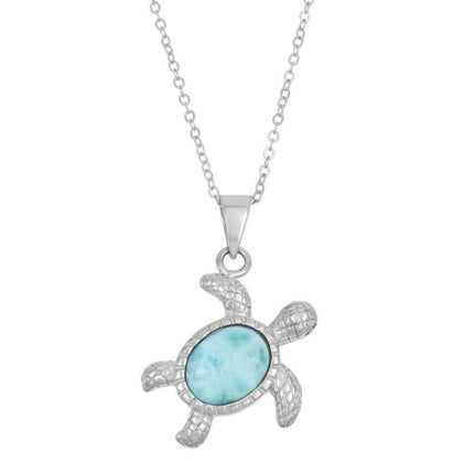 Sterling Silver Larimar Turtle Pendant ,