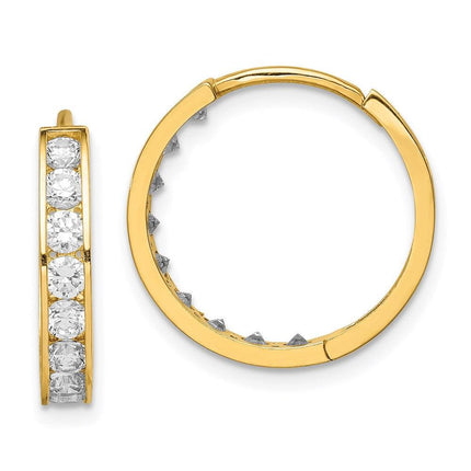 14K CZ Hinged Hoop Earrings ,