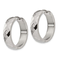 Stainless Steel Polished and Textured Hinged Hoop Earrings ,