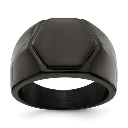 Stainless Steel Polished Black IP-plated Signet Ring ,