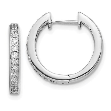 14k White Gold Diamond Complete Hinged Hoop Earrings ,