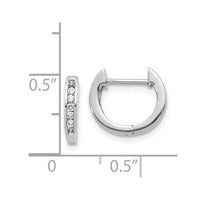 14K White Gold Polished Diamond Hinged Hoop Earrings ,