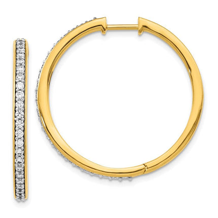 14k Yellow Gold Diamond Hoop Earrings ,