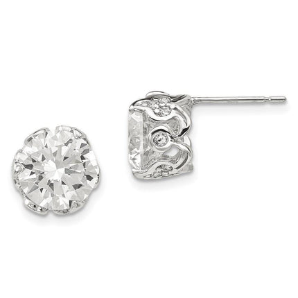 10K Tiara Collection White Gold Polished CZ Post Earrings ,