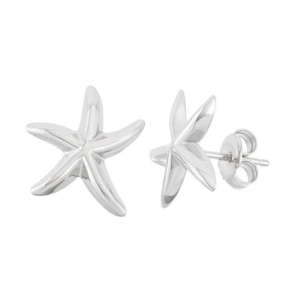 Sterling Silver Shiny Starfish Stud Earrings ,