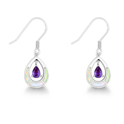Sterling Silver White Inlay Opal Teardrop Earrings ,