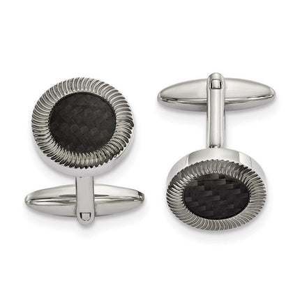 Stainless Steel Polished Black Carbon Fiber Inlay Cufflinks ,