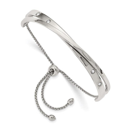 Stainless Steel Polished with Crystals from Swarovski Adjustable Bangle ,