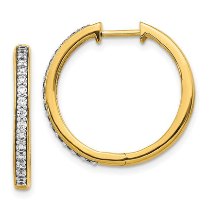 14k Yellow Gold Diamond Hoop Earrings ,