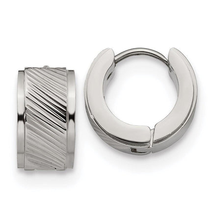 Stainless Steel Patterned Hinged Hoop Earrings ,