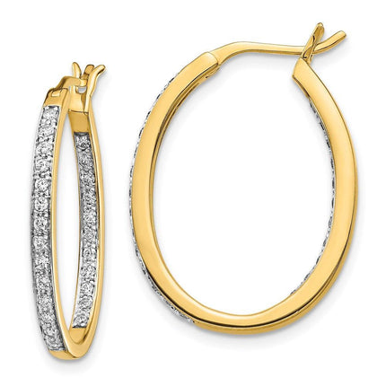 14k Diamond In/Out Hoop Earrings ,