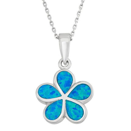 Sterling Silver Blue Inlay Opal Flower Pendant ,