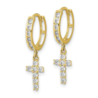 10K CZ Cross Hinged Hoop Earrings ,