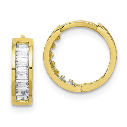 10K CZ Hinged Hoop Earrings ,