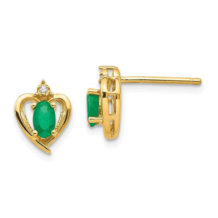 10K Diamond & Emerald Earrings ,