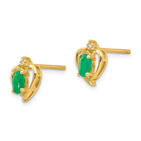 10K Diamond & Emerald Earrings ,