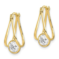 10K Polished CZ Hoop Earrings ,