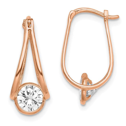 10K Rose Gold Polished CZ Hoop Earrings ,