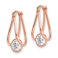 10K Rose Gold Polished CZ Hoop Earrings ,
