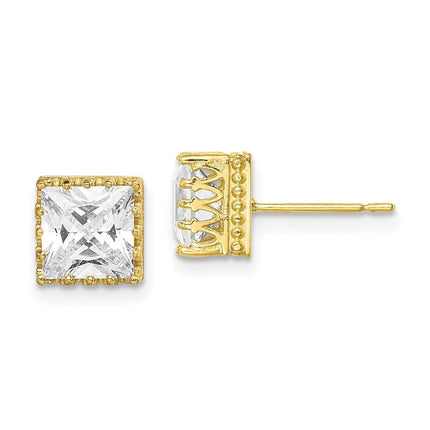 10k Tiara Collection 7mm Polished Square CZ Earrings ,