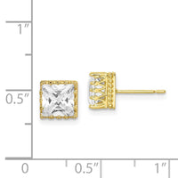 10k Tiara Collection 7mm Polished Square CZ Earrings ,