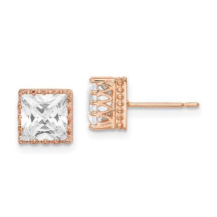 10k Tiara Collection 7mm Rose Gold Polished Square CZ Earrings ,