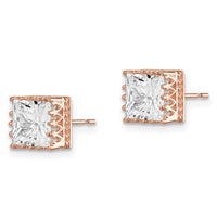 10k Tiara Collection 7mm Rose Gold Polished Square CZ Earrings ,