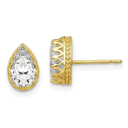 10k Tiara Collection 9mm Polished Pear CZ Earrings ,