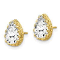 10k Tiara Collection 9mm Polished Pear CZ Earrings ,