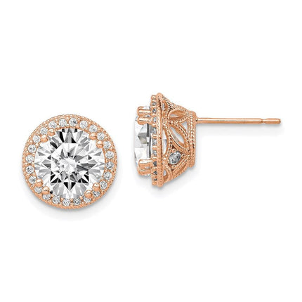 10K Tiara Collection Rose Gold Polished CZ Post Earrings ,