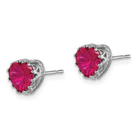 10k Tiara Collection White Gold 6mm Polished Heart Created Ruby Earrings ,