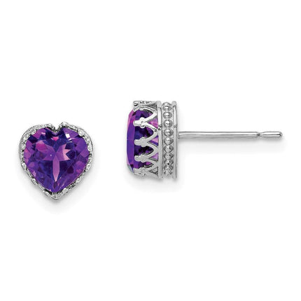 10k Tiara Collection White Gold Polished 6mm Heart Amethyst Earrings ,