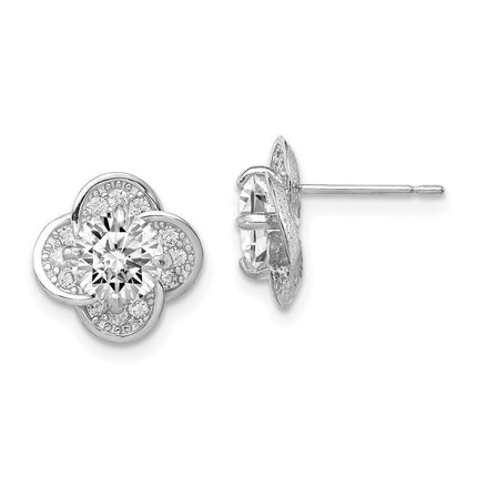 10K Tiara Collection White Gold Polished CZ Post Earrings ,