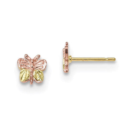 10k Tri-Color Black Hills Gold Butterfly Earrings ,